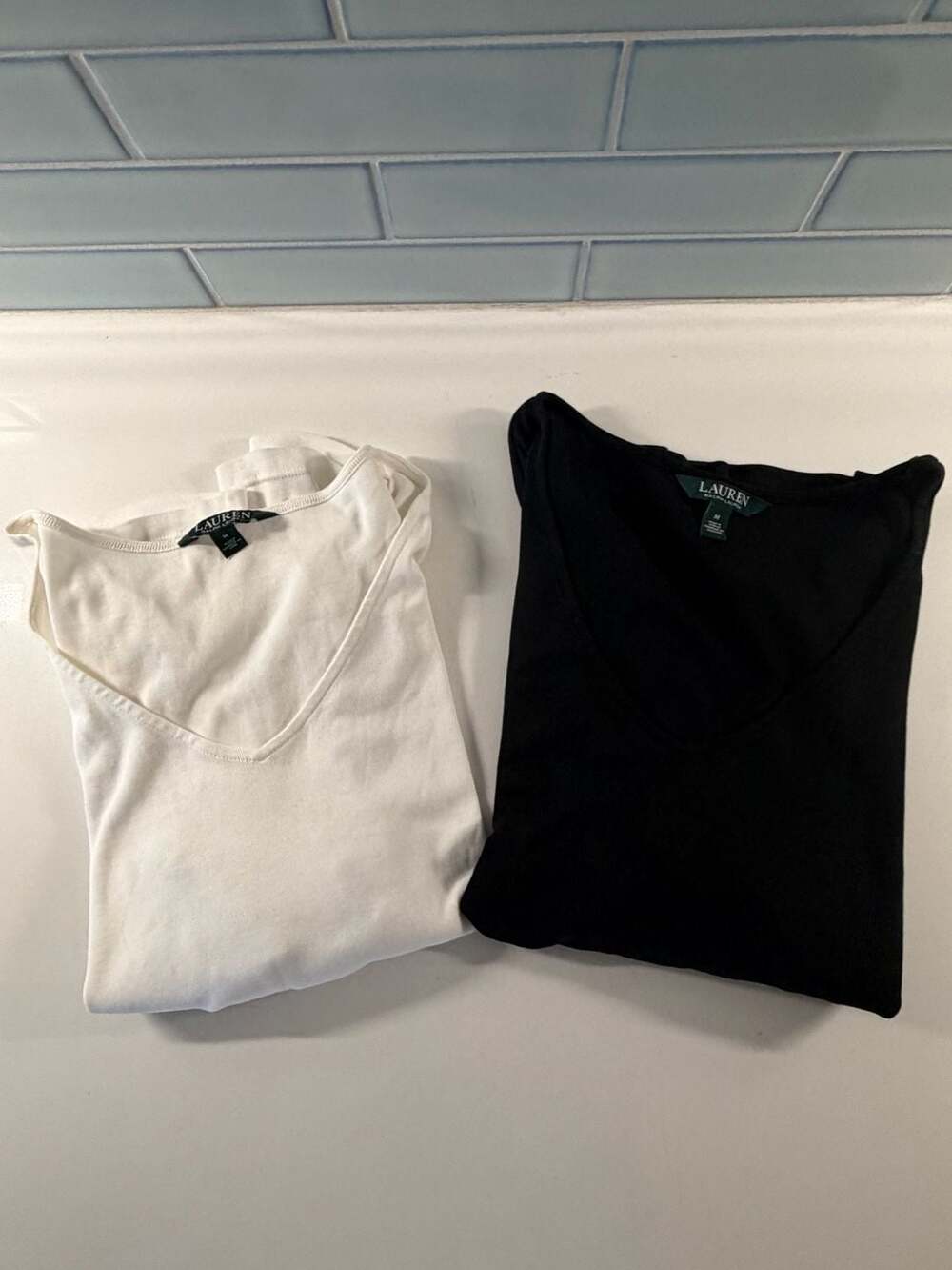 Lauren Ralph Lauren Women's 3/4 Sleeve V-Neck T-Shirt Bundle (Set of 2)